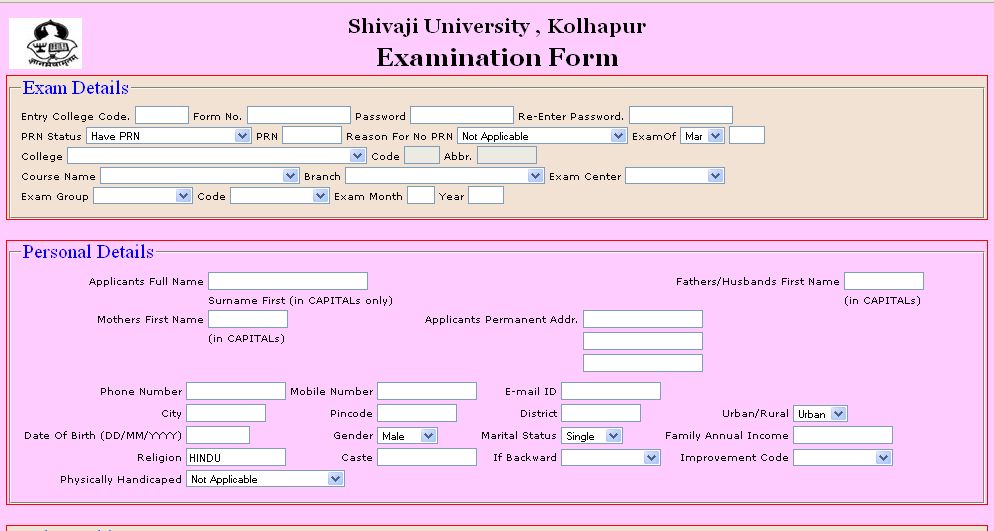 ... of Shivji University Engineering Exam Online Application form