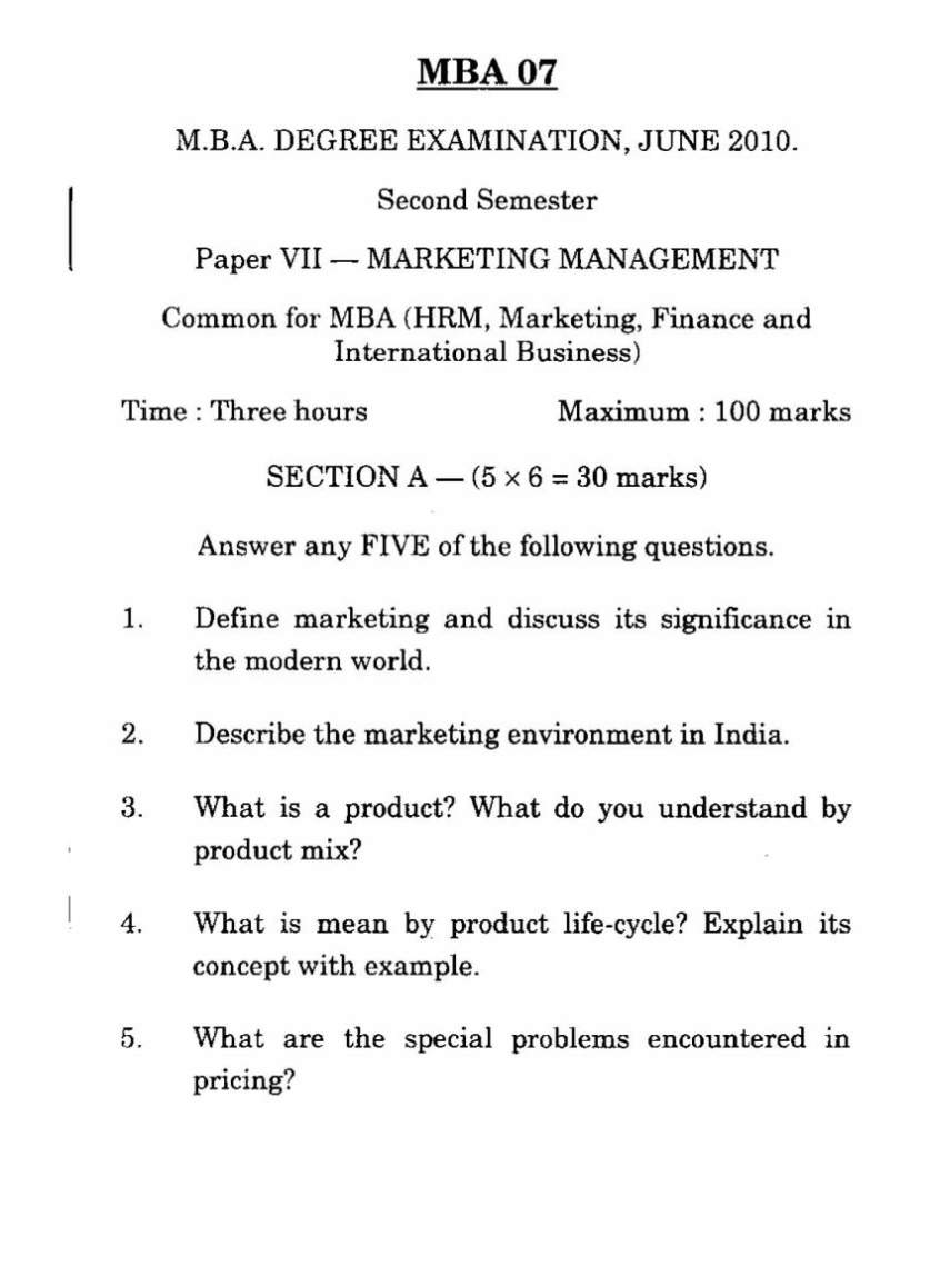 Consumer behaviour and marketing research question papers