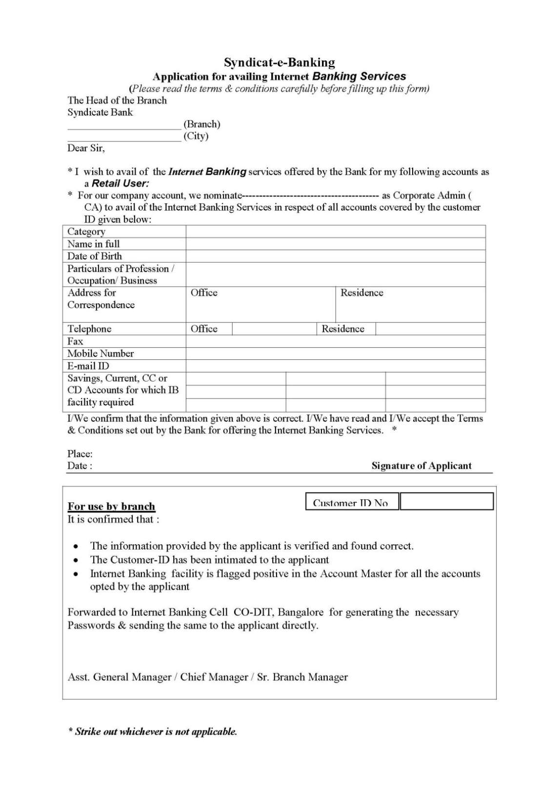 canara bank india nri application form