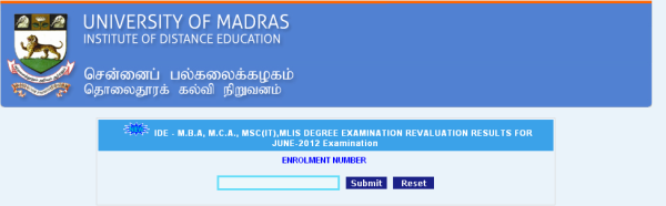 Univ Madras DDE MBA Result
