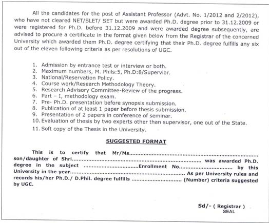 Allahabad University PhD suggest certificate format
