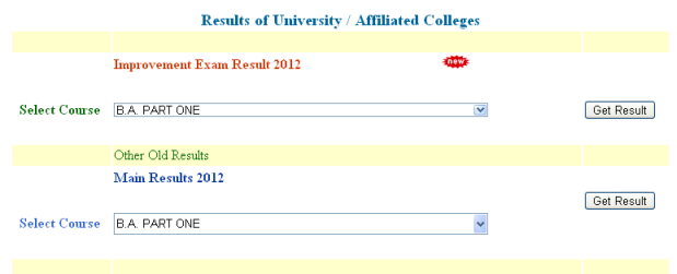 Mahatma Jyotiba Phule Rohilkhand University Result page