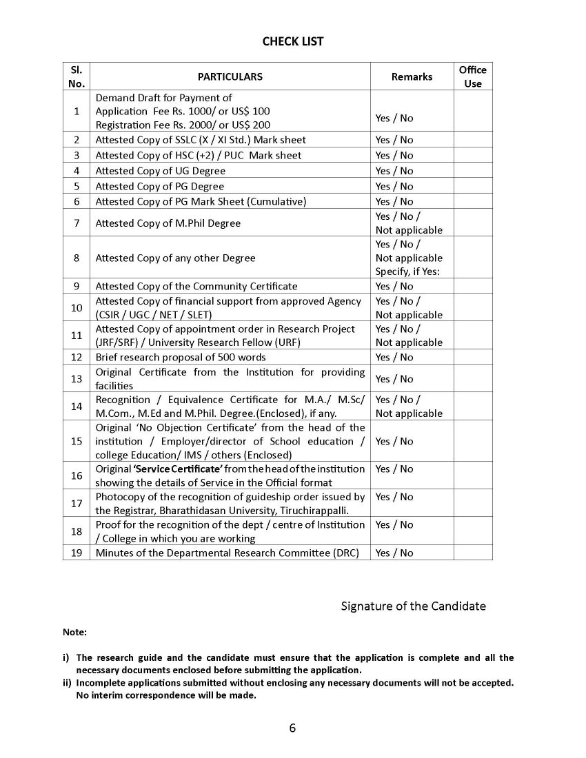 bharathidasan university phd extension form