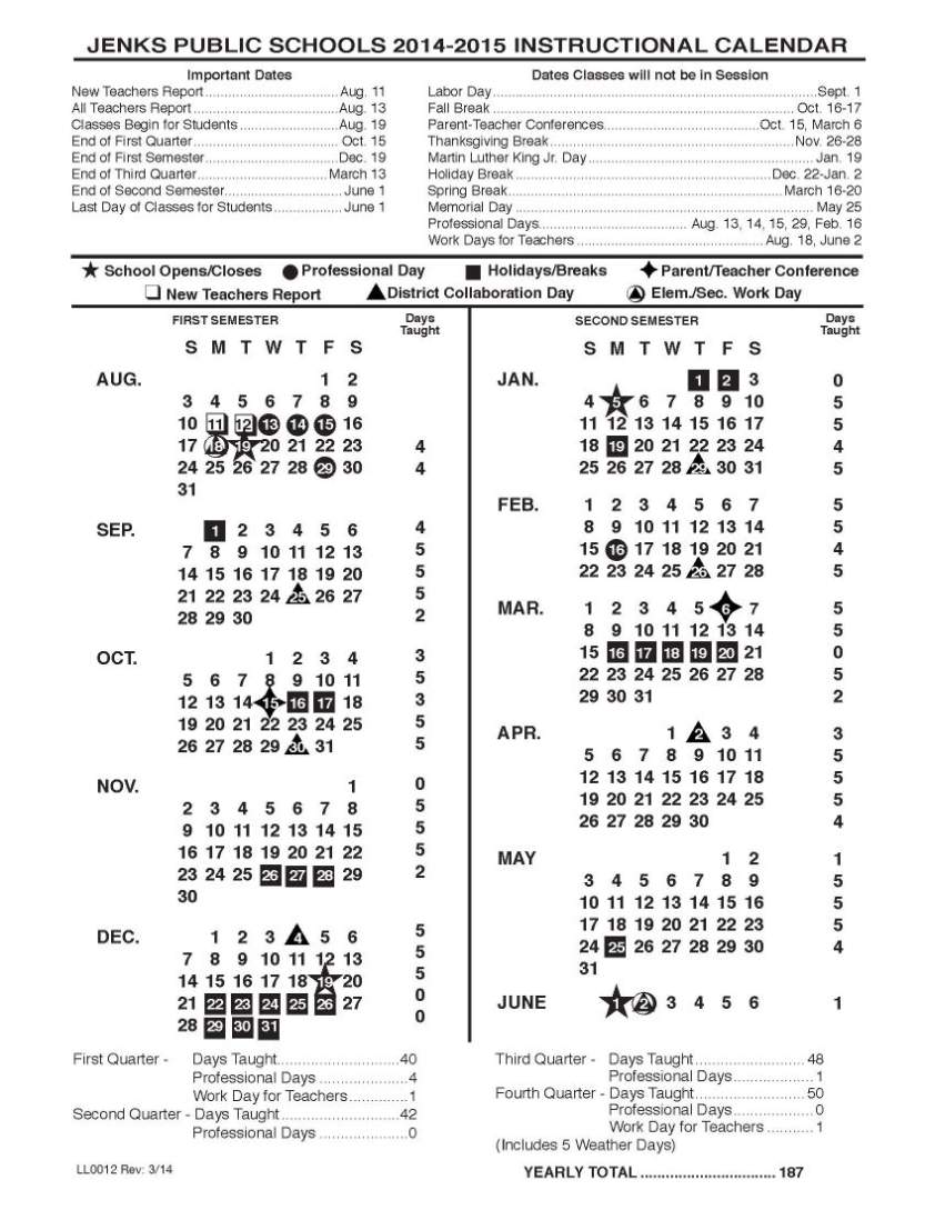 Jenks Calendar - Customize and Print
