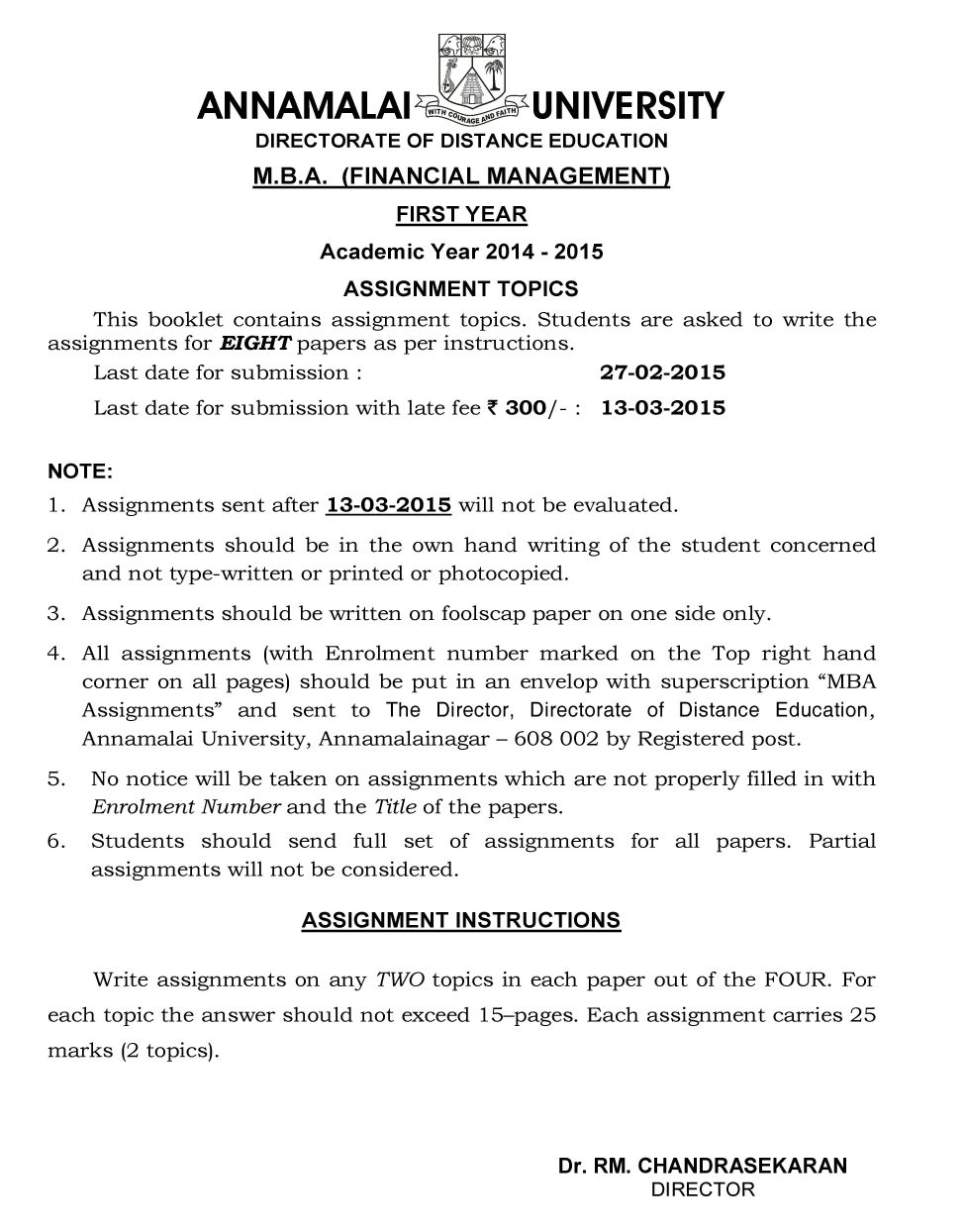 annamalai university mba assignments answers