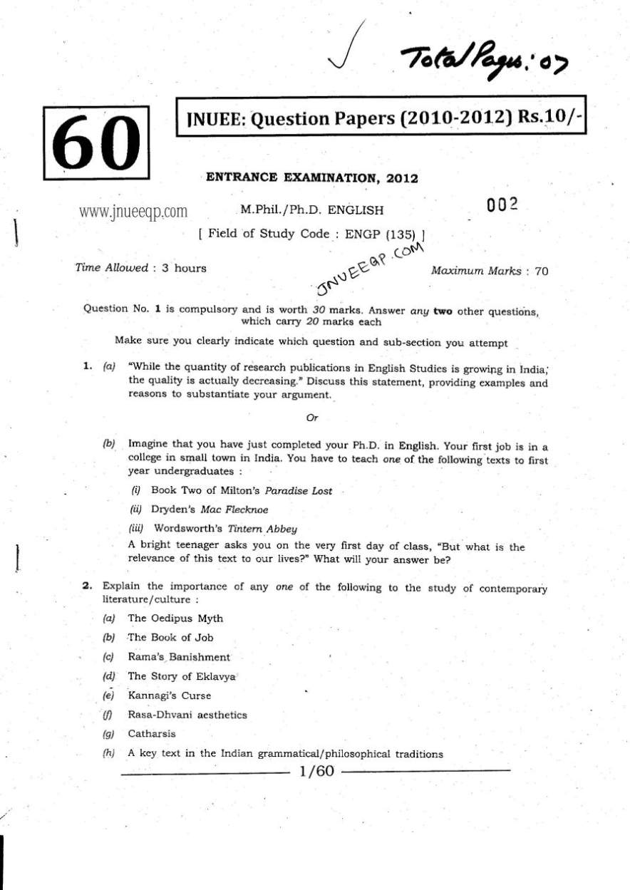 jnu phd previous year question paper with solutions pdf