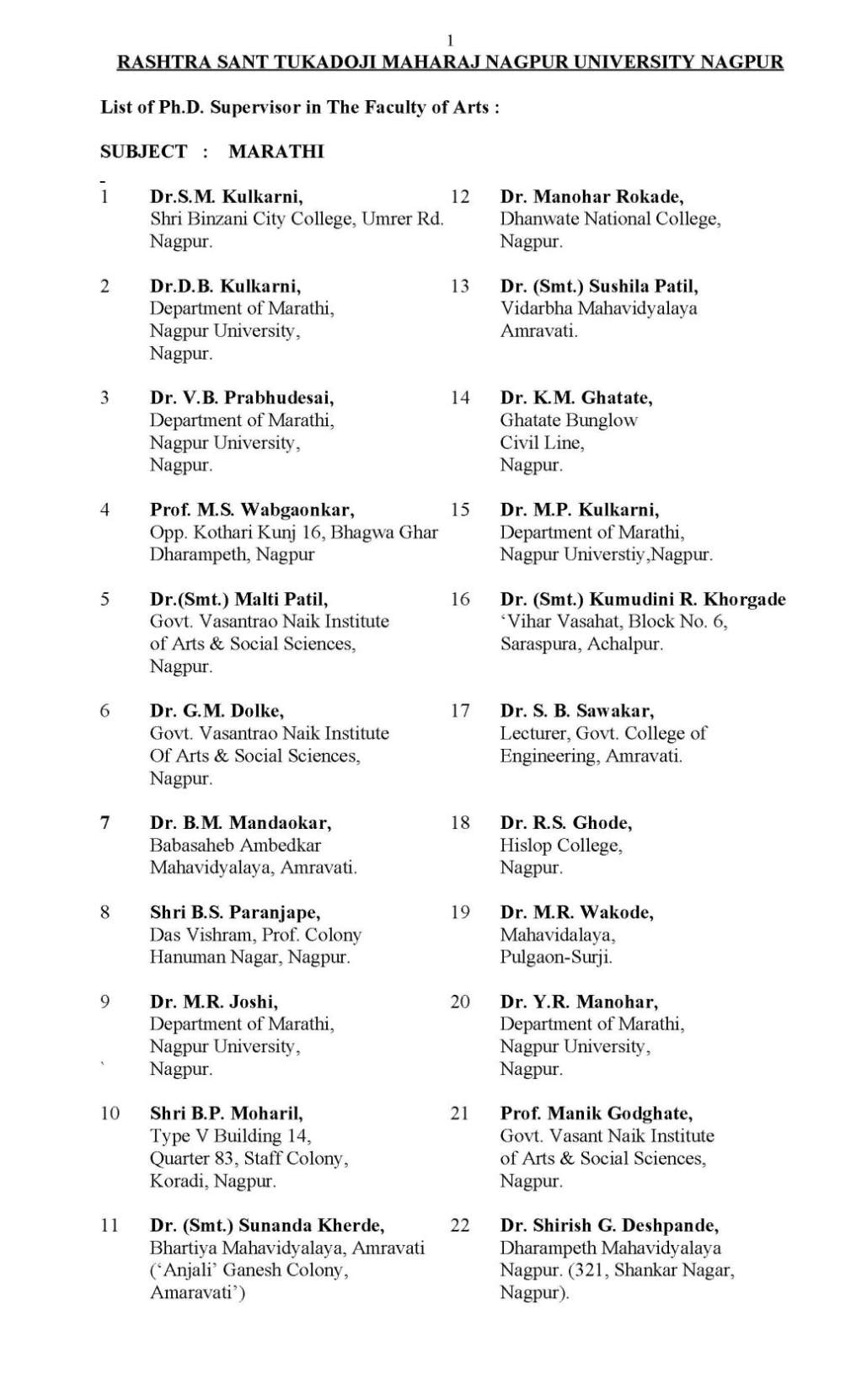 rtm nagpur university phd guide list