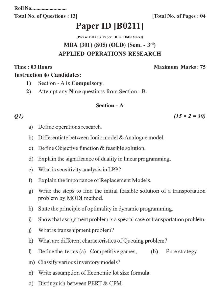 operations research question paper 2021