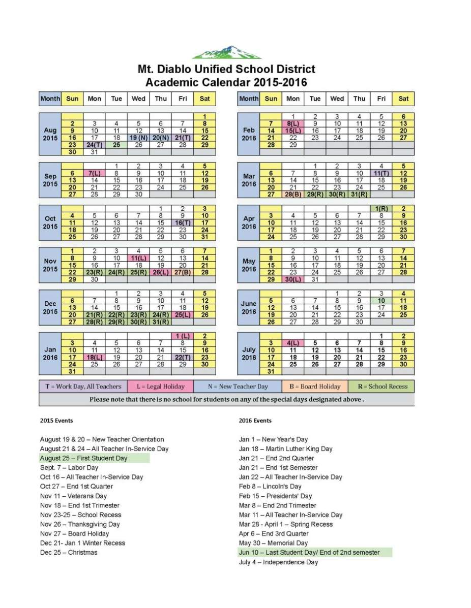 Mt. Diablo 2022 School Calendar Catholic liturgical calendar 2022