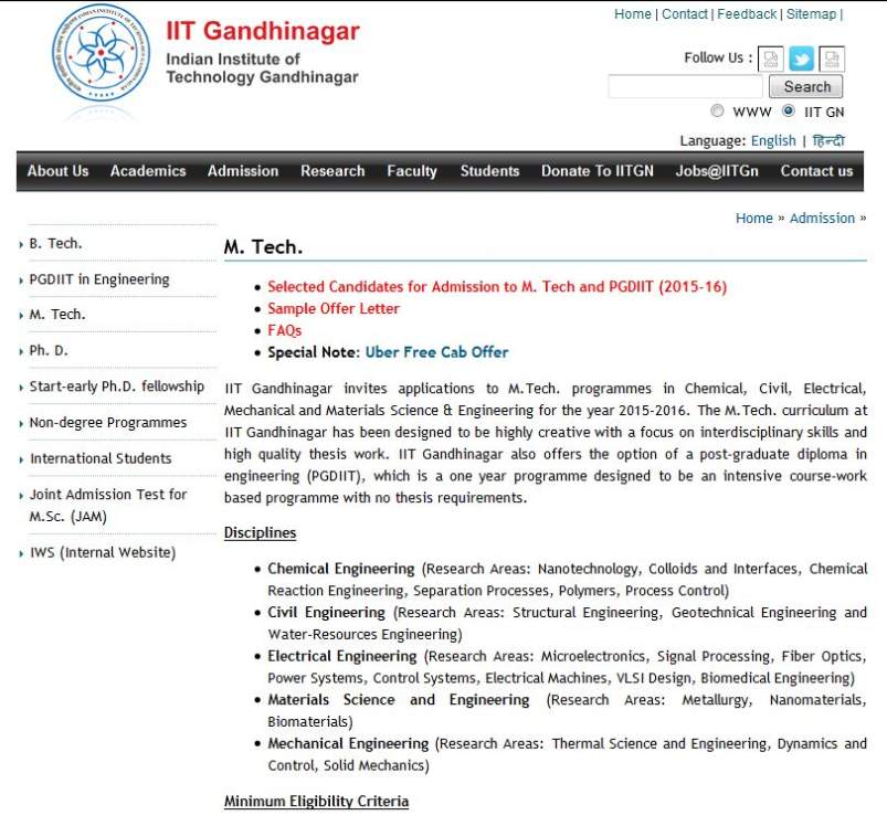 IIT Gandhinagar  Work and Study MTech