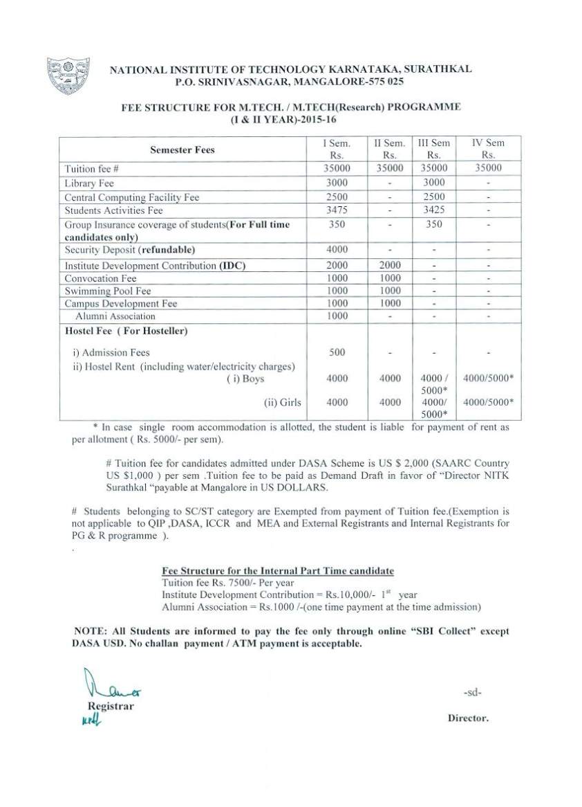 NIT Surathkal MCA Fee Structure  2020 2021 Student Forum