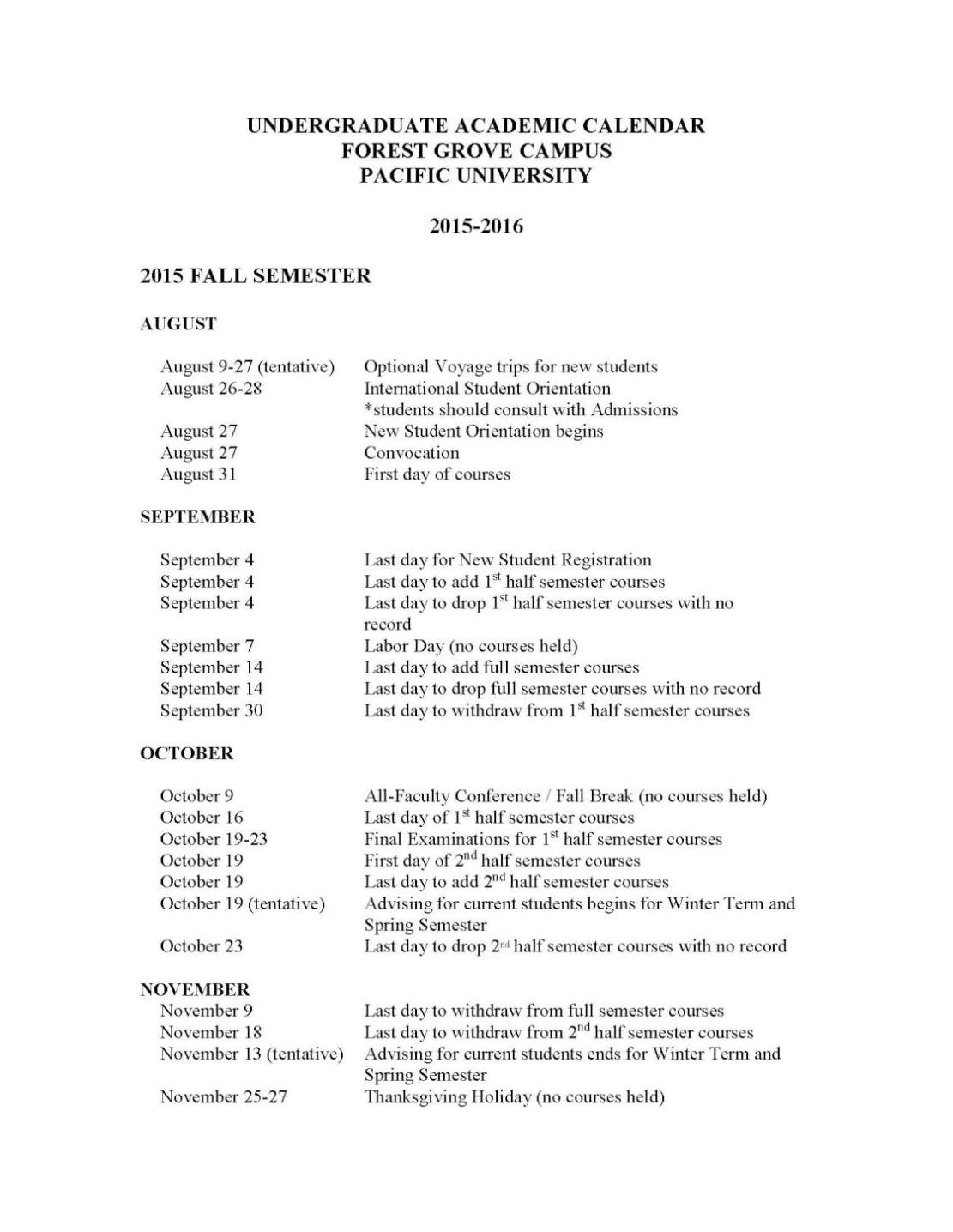 Academic Calendar Pacific University 2021 2022 Student Forum