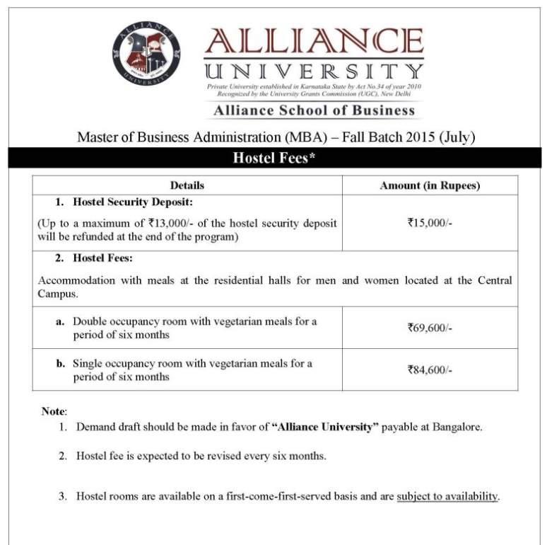 Alliance University Fee Structure For MBA 2023 2024 Student Forum