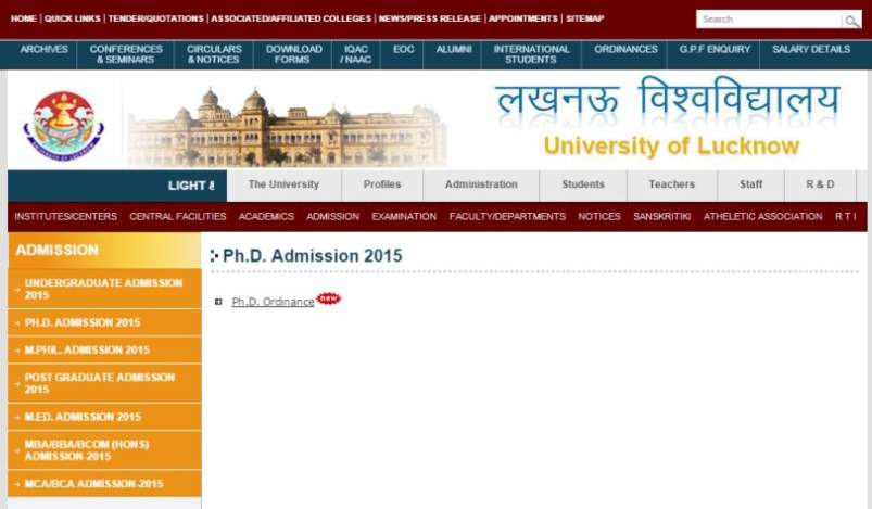 lucknow university phd online form 2023