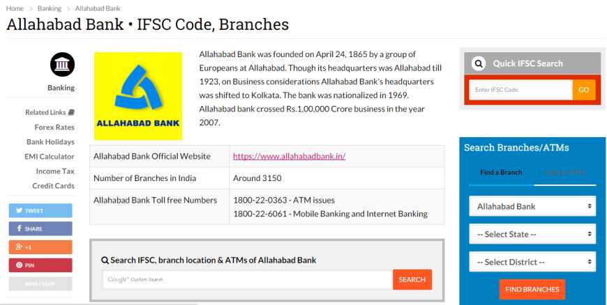 Allahabad Bank Ifsc Code