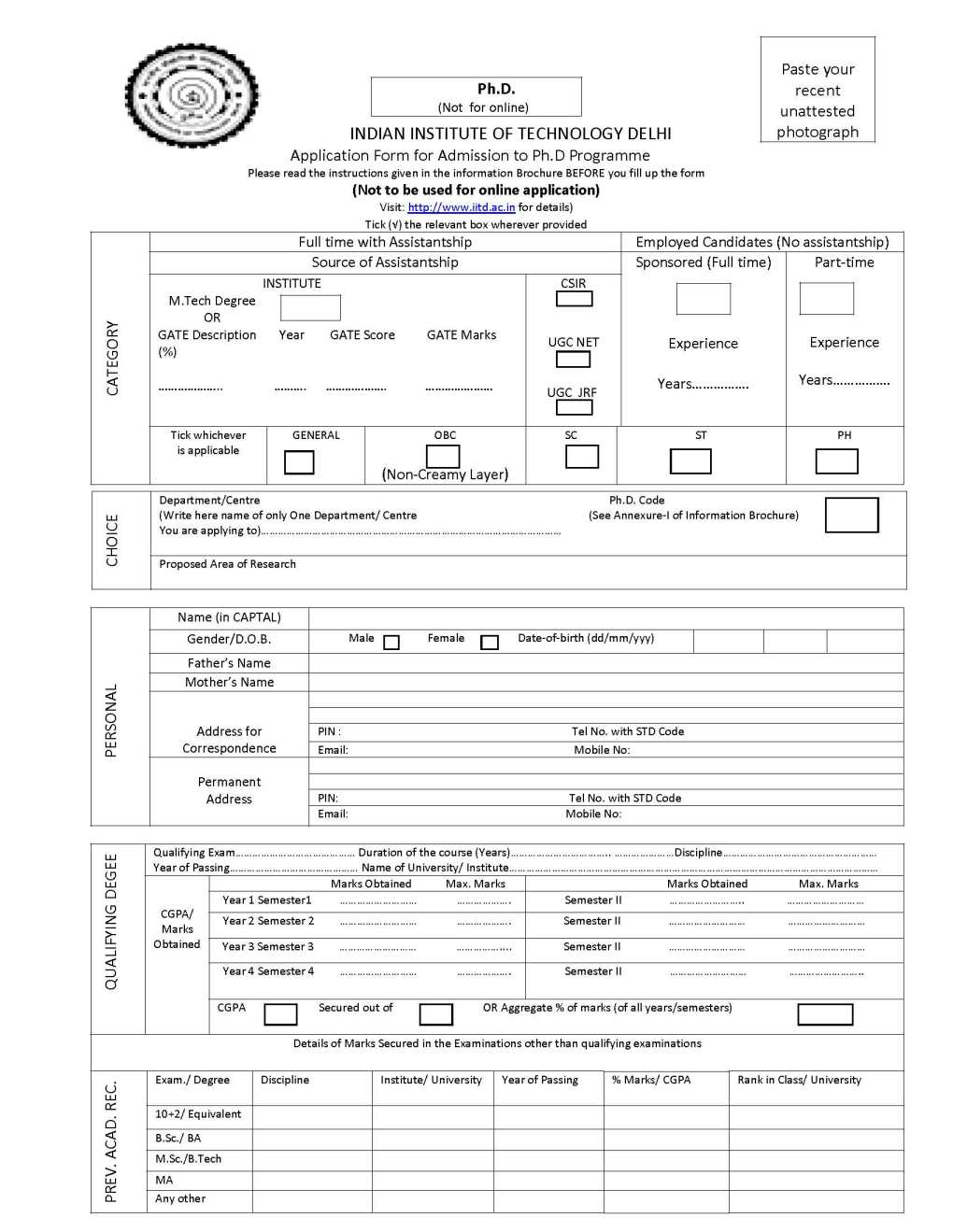 application form for phd