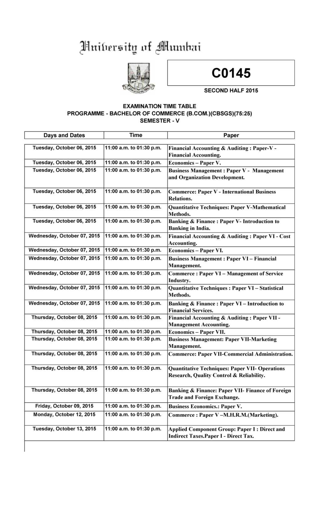Exam Timetable Mumbai University 2023 2024 Student Forum