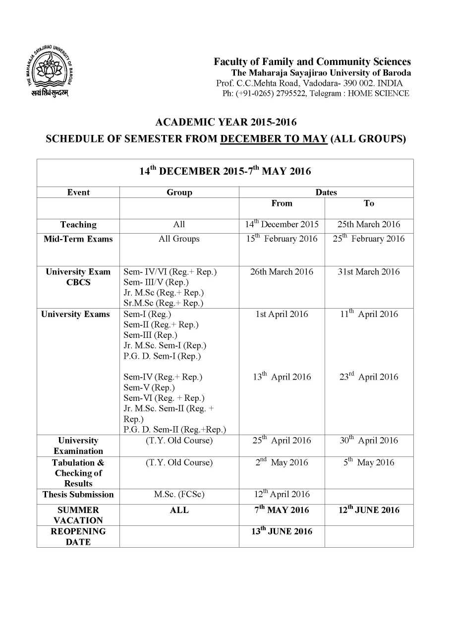 Msu Academic Calendar 2022 2023 Msu Baroda Calendar - 2022 2023 Student Forum