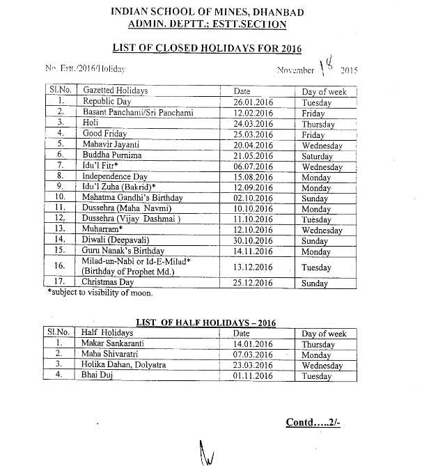 ISM Dhanbad List Of Holidays 2023 2024 Student Forum