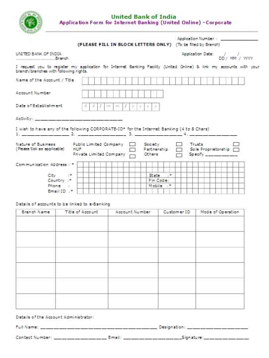 Bank Of India Net Banking Corporate Form Pdf - story me