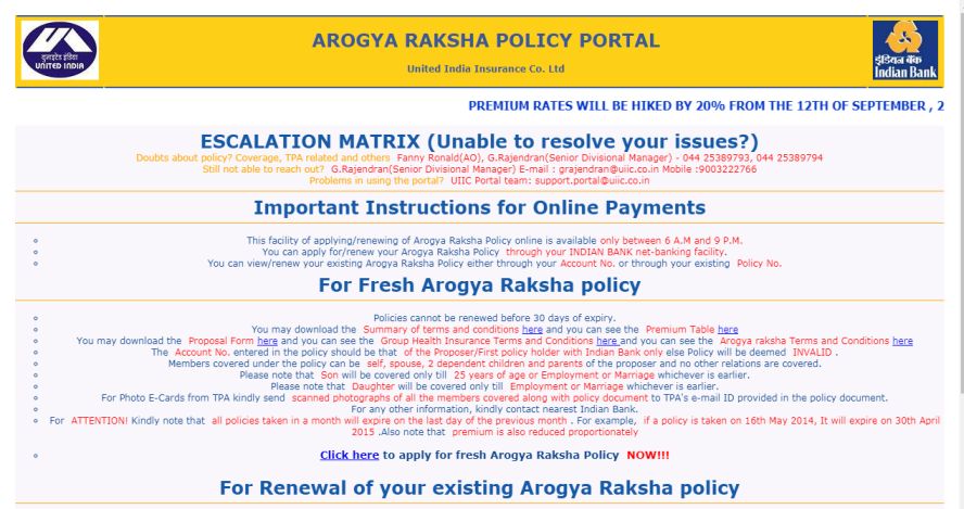 Arogya Raksha Premium Chart