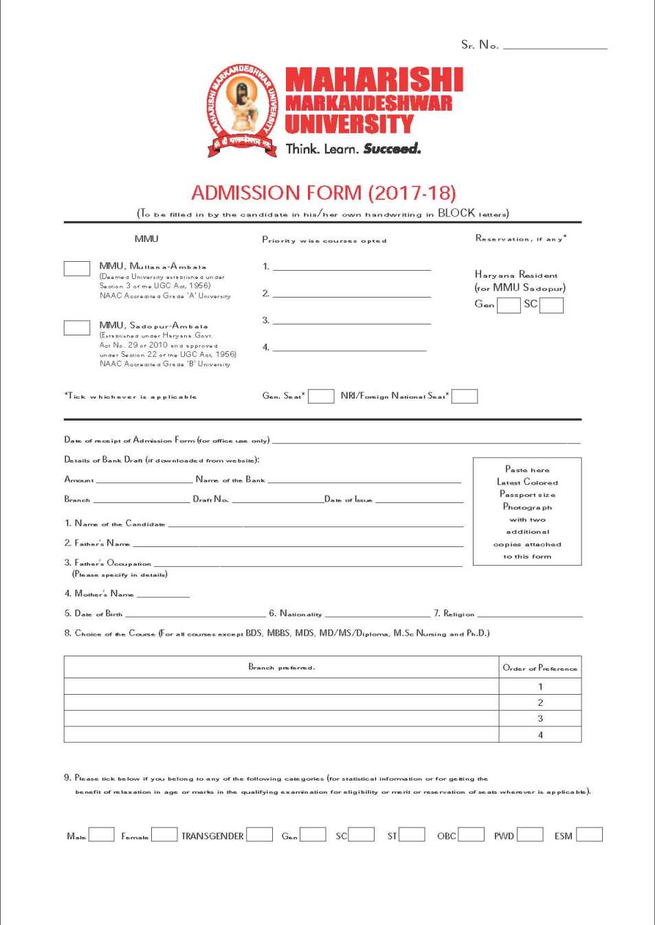 Maharishi Markandeshwar University Application Forms - 2023 2024 ...