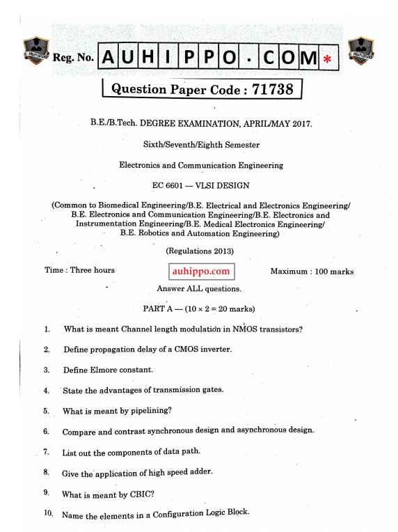 Anna University VLSI Question Papers 2023 2024 Student Forum
