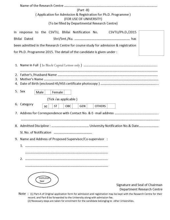 csvtu phd online application form 2023