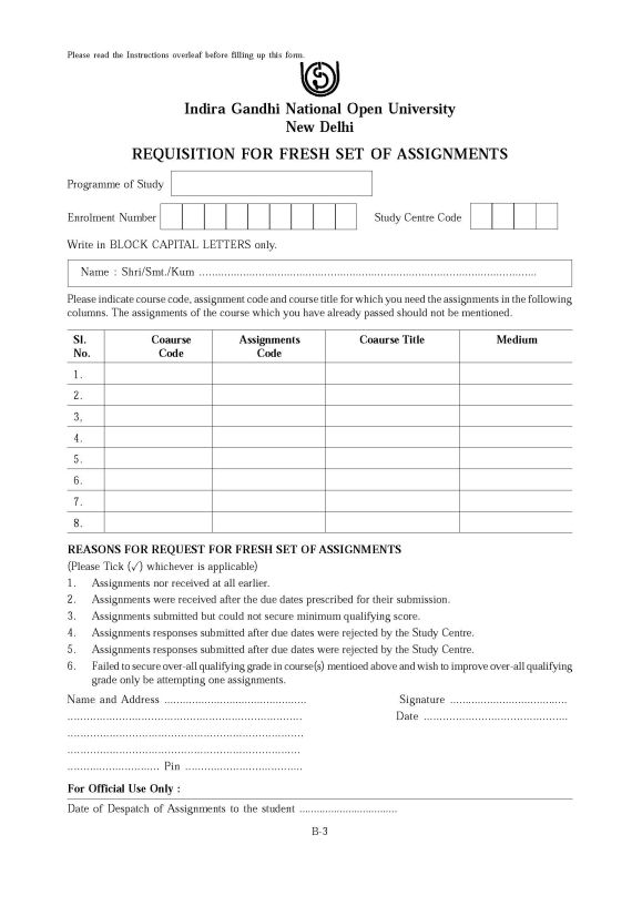 ignou assignment submission receipt