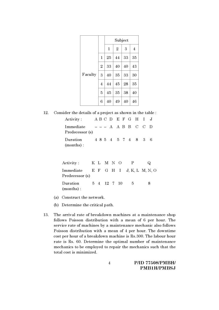 applied operation research question paper madras university