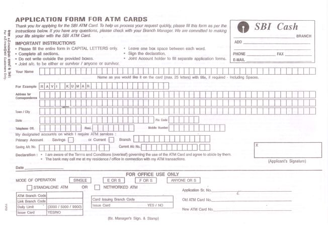state bank of hyderabad atm application form