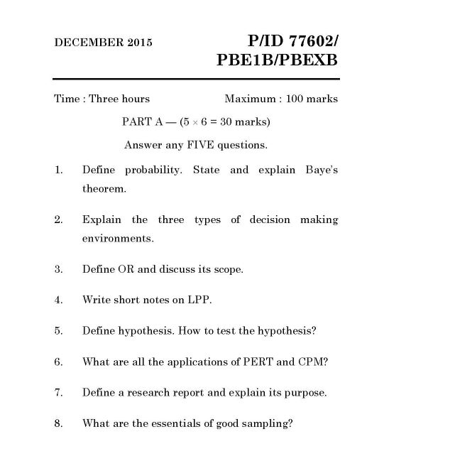 operation research question paper madras university
