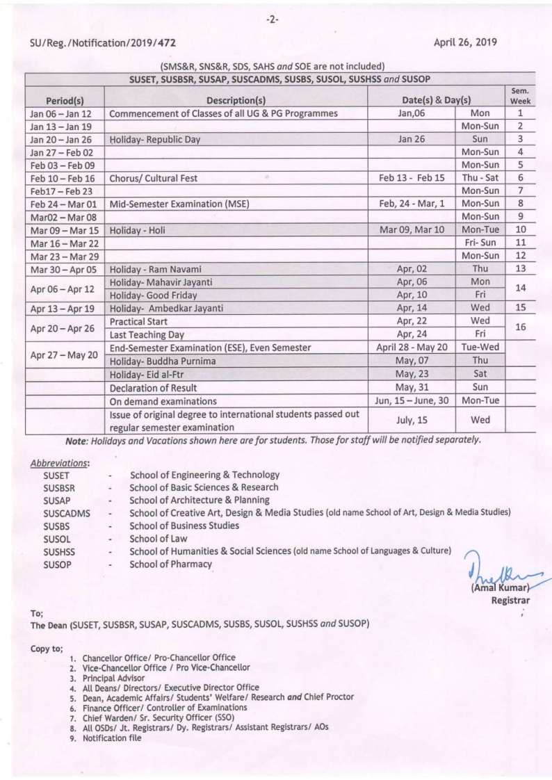 Academic Calendar of Sharda University 2023 2024 Student Forum