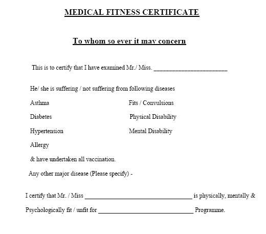 Medical Fitness Certificate For Child Admission