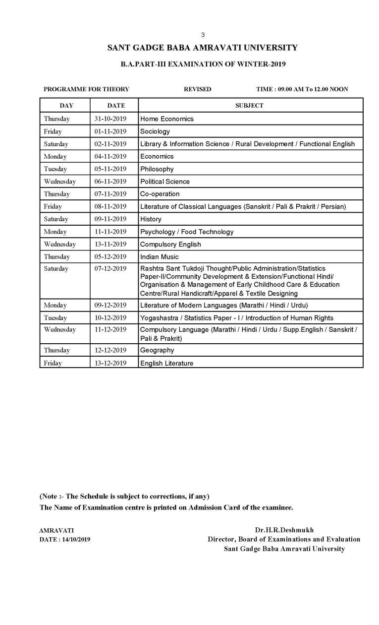 New Time Table of BA SGBAU 2023 2024 Student Forum
