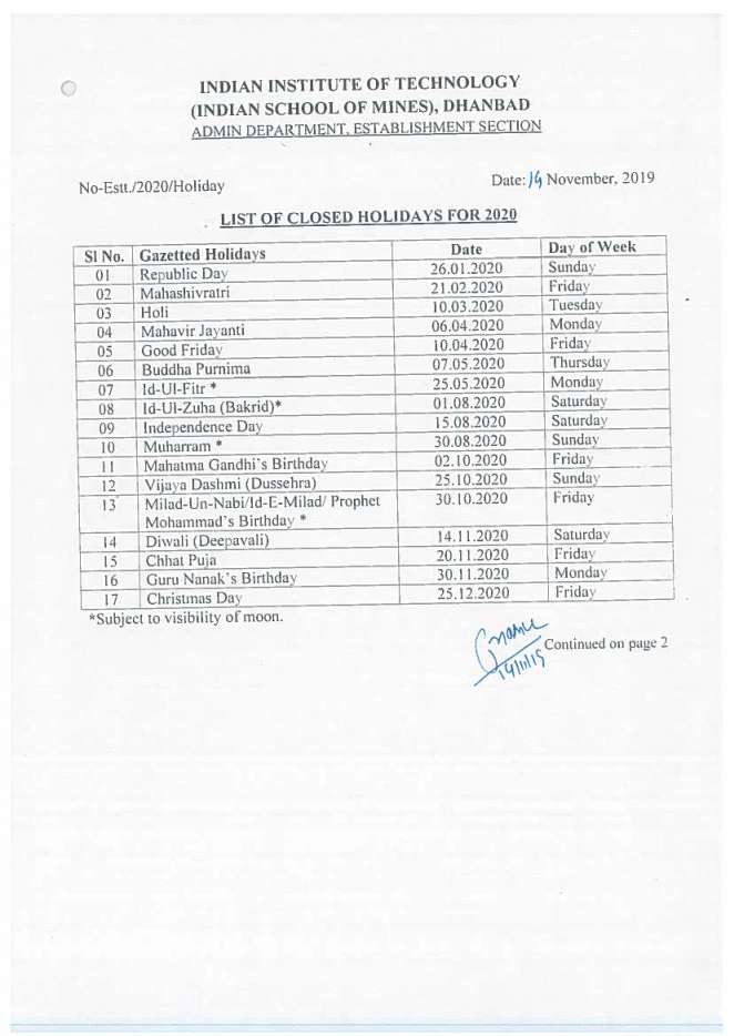 ISM Dhanbad List Of Holidays 2023 2024 Student Forum